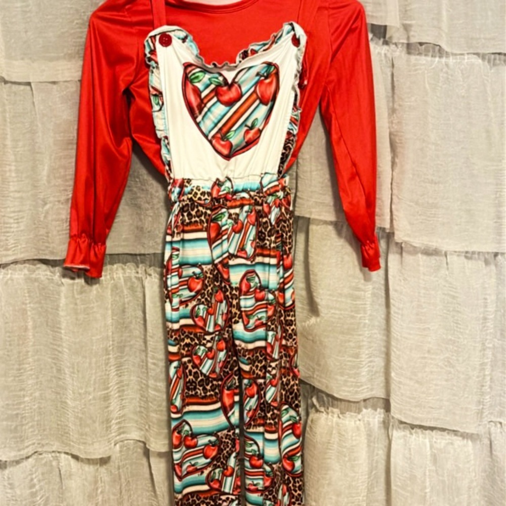Girls Red and Multicolor Kids' Boutique Outfit Sets size: 8-9